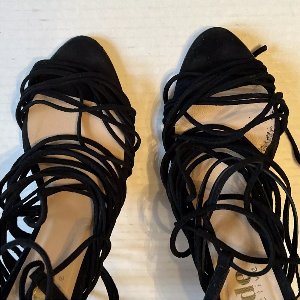 The Mode Collective Sz 38 Black 4”Heels Leather Sandals Made In Spain - Picture 5 of 11